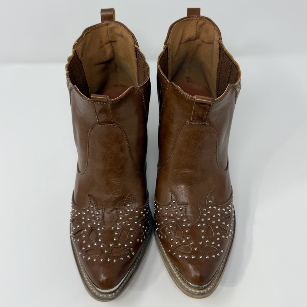 Yoki Brown Studded Western Ankle Boots - Picture 4 of 14